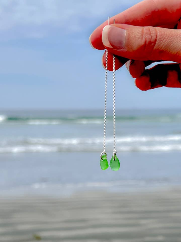 Pendientes de Vidrio de Mar Gotas de Luz Plateadas para venta al por mayor de bella•fortuna