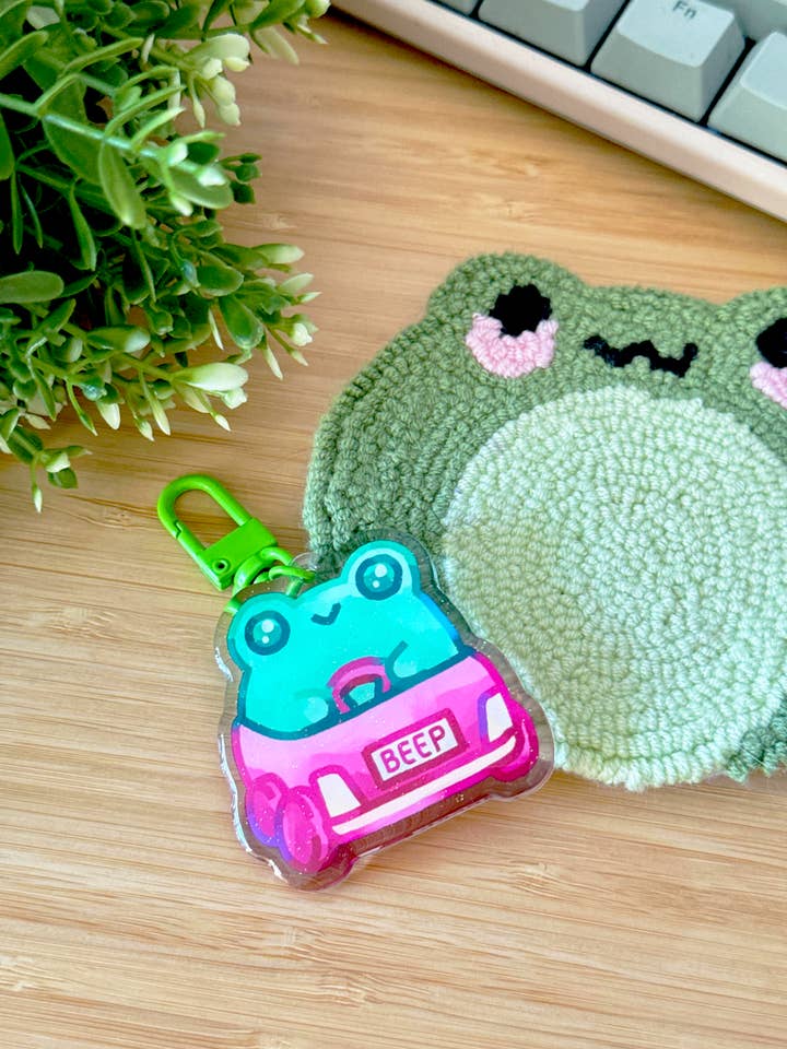 Frog in Car "Beep Beep" Keychain for wholesale by Shiku Designs