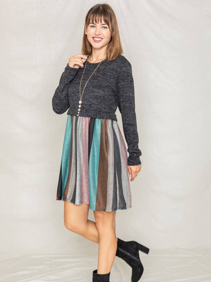 Mini abito manica lunga pullover a righe per la vendita all'ingrosso da parte di EG fashion