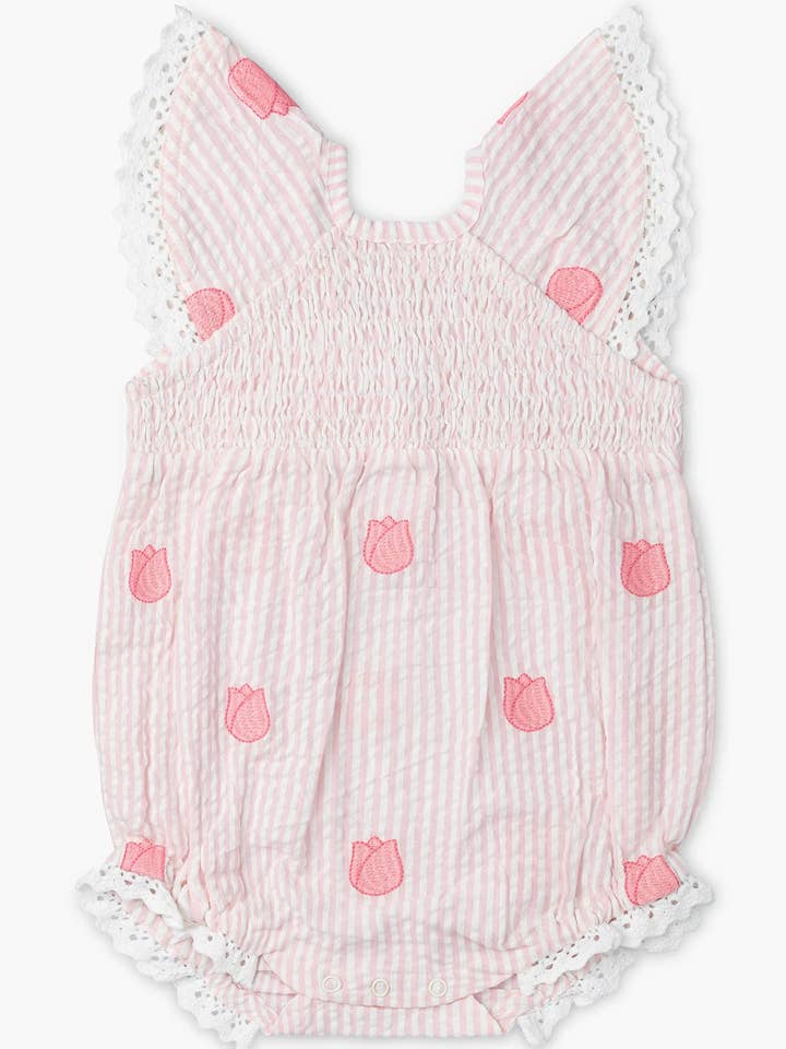 Smocked Boble Romper_Broderede Tulipaner for engroshandel hos Monica + Andy