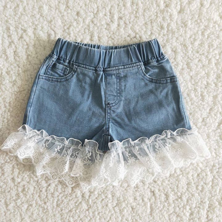 Baby Girls lace denim shorts for wholesale by Aier Wholesale