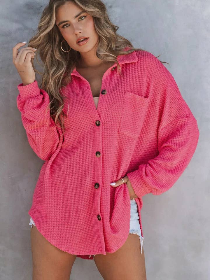 Lovesoft - Wholesale Button Down Shirt - Women's - Waffle Knit Button Up Casual Shirt6