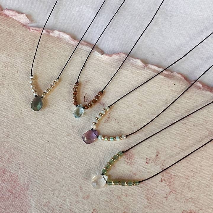 Gemstone Drop Cord Necklace for wholesale by Wonder Objects