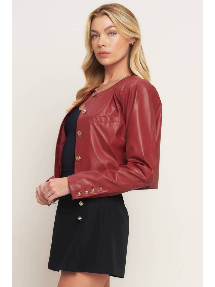 Red A faux leather bolero jacket - IJ10151 for wholesale on Faire2