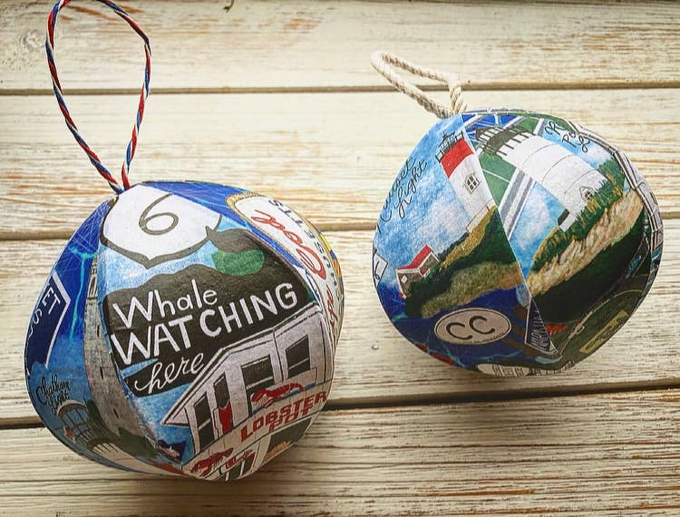 Domesticadence - Wholesale Ornament Set - Hand-Drawn Cape Cod Handmade Mini-Globe- Custom Town Sign1