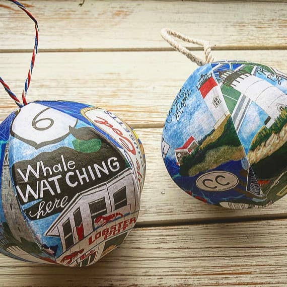 Domesticadence - Wholesale Ornament Set - Hand-Drawn Cape Cod Handmade Mini-Globe- Custom Town Sign1