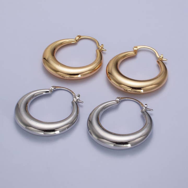 Aim Eternal - Wholesale Hoop Earrings - Gold Filled Thin Dome 30mm Hoops French Lock Earrings in Gol