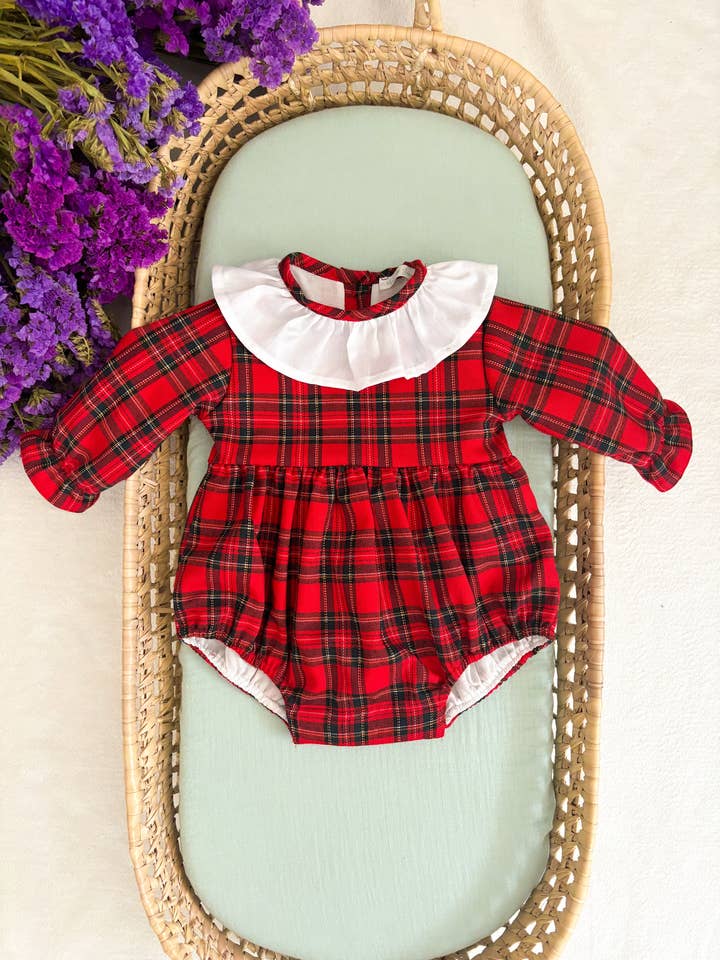 Classic Red Tartan Romper for wholesale by Maria Jasmim Baby & Child