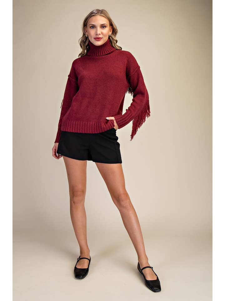 Glam - Wholesale Knit Sweater - Women's - Turtleneck Long-Sleeve Sweater With Fringe Detail9