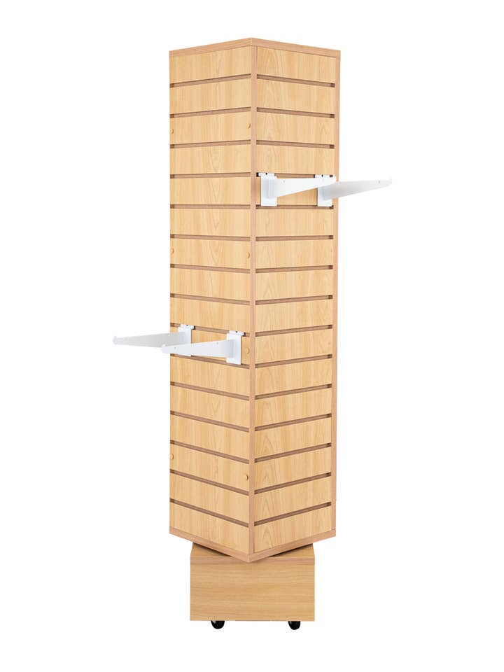 Maple Rotating Slatwall Tower - 12"L x 12"W x 54"H for wholesale by Store Supply Warehouse