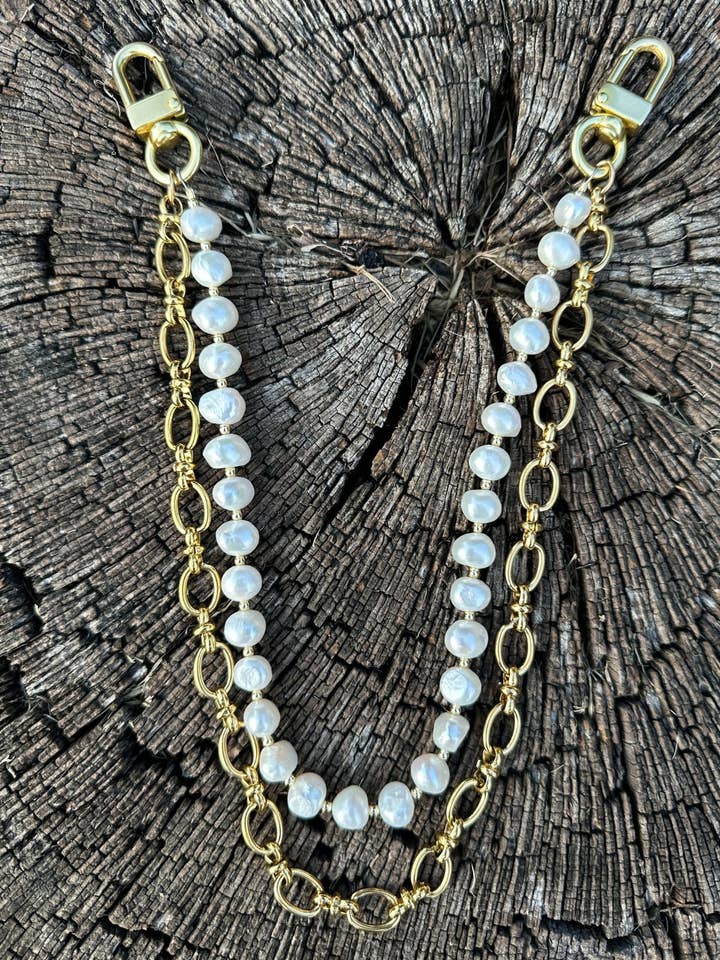 17843 Pärl- och 14kt guldpläterad väskkedja för wholesale av J.Forks Designs