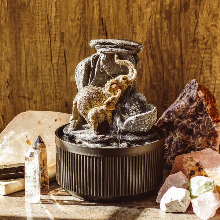 Elephant Sensory Indoor Water Feature with Spinning Ball for wholesale by Mindful Living Co.