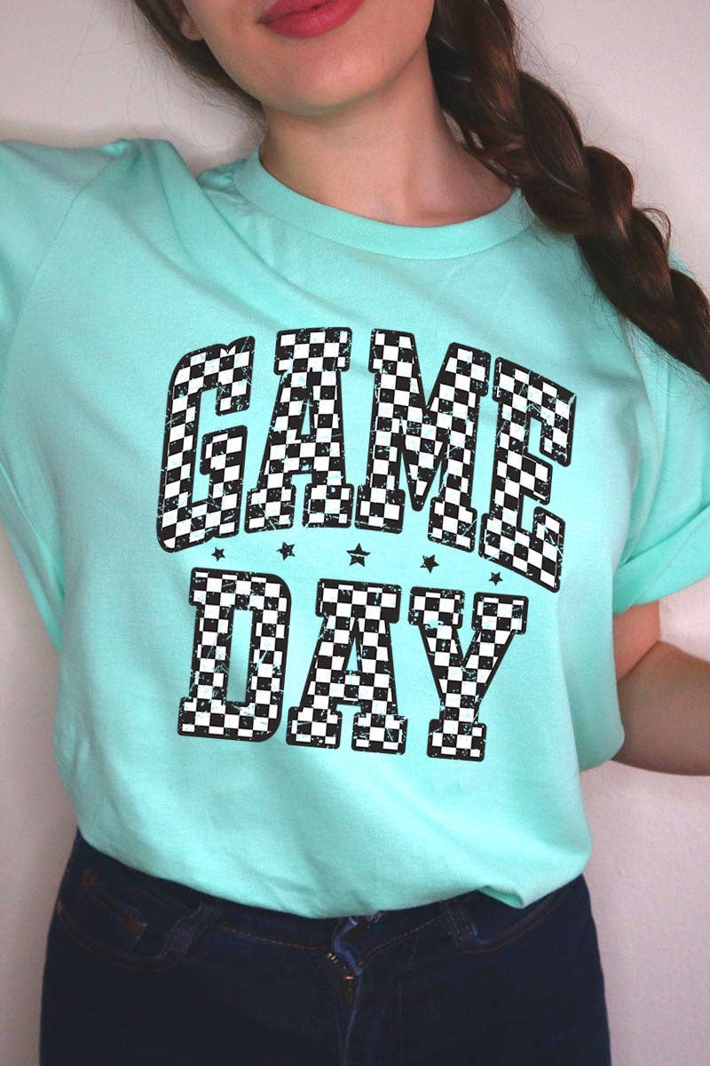 Pink Irene Wholesale - Vendita all'ingrosso Maglietta stampata - Donna - T-shirt con grafica Game Day a scacchi19