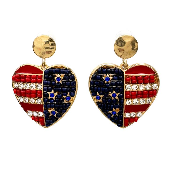 US Flag Color Heart Gold Earrings for wholesale by Lunar Deer