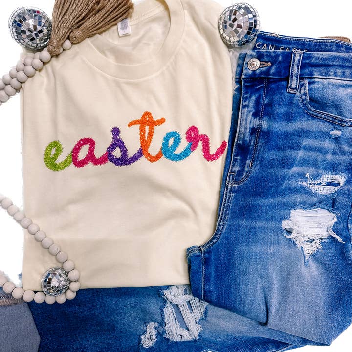 Faux Tinsel Easter Graphic Tee for wholesale by ZZ Threadz
