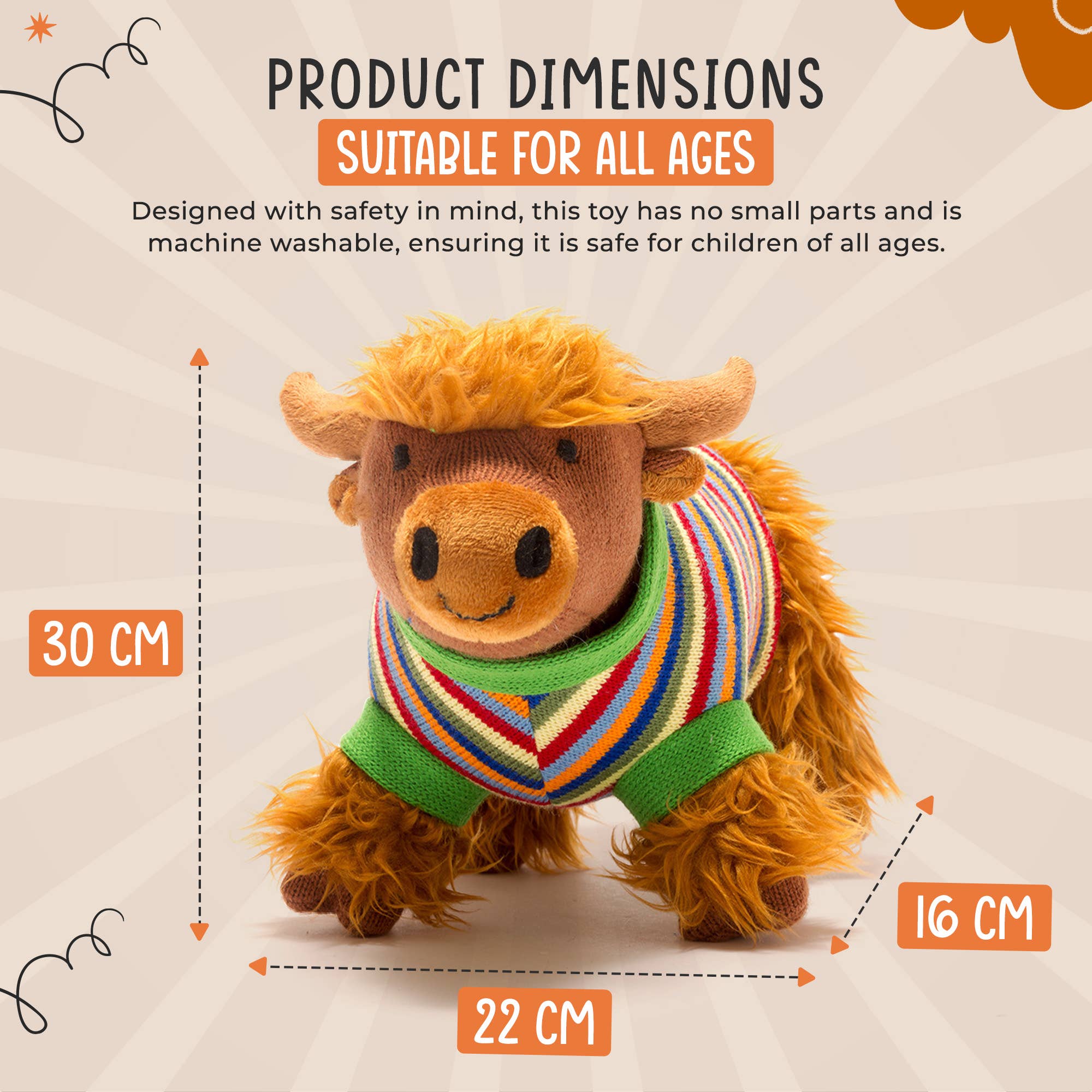 Best Years Ltd - Wholesale Stuffed/Plush Toy - Kids & Baby - Knitted Highland Cow Soft Toy in Stripe Jumper1