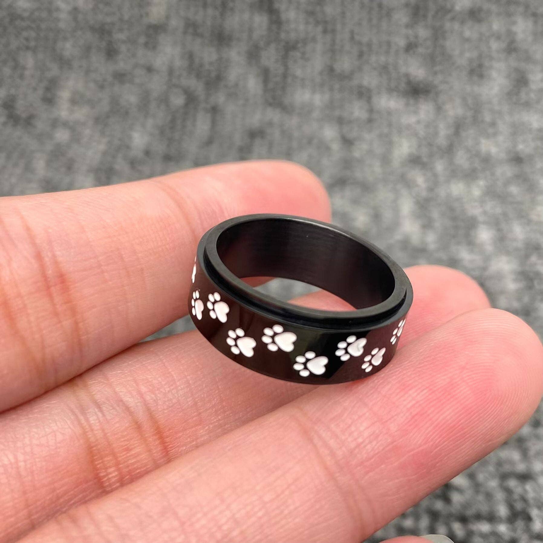 Mio Queena - Wholesale Cocktail/Statement Ring - 8mm Enamel Dog Paw Print Stainless Steel Rotatable Ring6