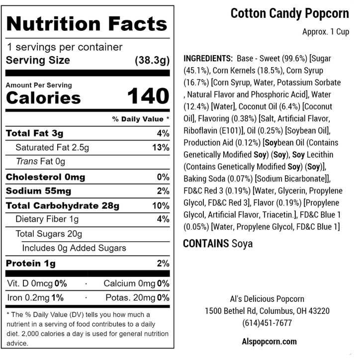 Al's Delicious Popcorn - Wholesale Popcorn - Cotton Candy Popcorn - 8.5oz
