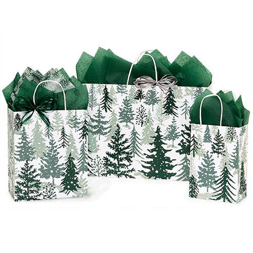 Nashville Wraps - Wholesale Gift Bag - Snowy Pine Tree Paper Christmas Gift Bags