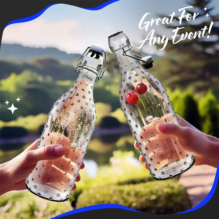 Nevlers - Wholesale Jar - Nevlers 17 oz Dotted Swing Top Bottles (Pack of 6) | Includes Funnel, Brush, Tags and Shrink Wrap6