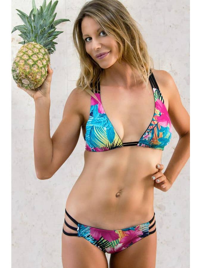 BiancaBikinis - Wholesale Swim Top - Women's - Stromboli Cross Back Top: Tropical Flower1