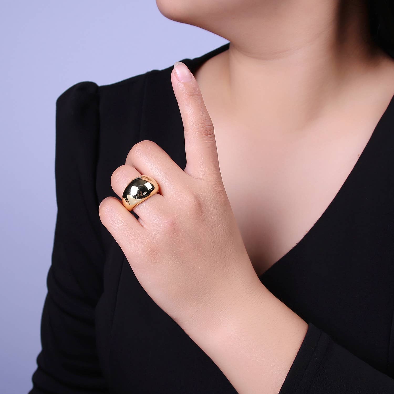 Aim Eternal - Wholesale Cocktail/Statement Ring - Plain Gold/Silver Chunky Adjustable Dom Ring O2101 O21021