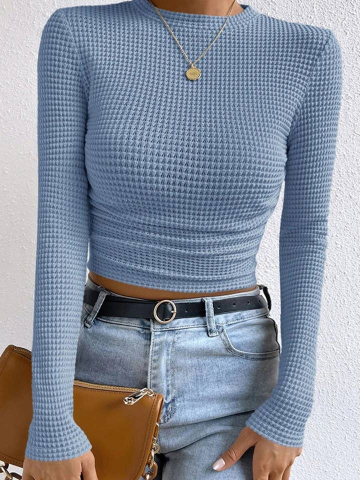 Mccolin – wholesale Stickad topp - Dam – Texturerad kort långärmad topp5