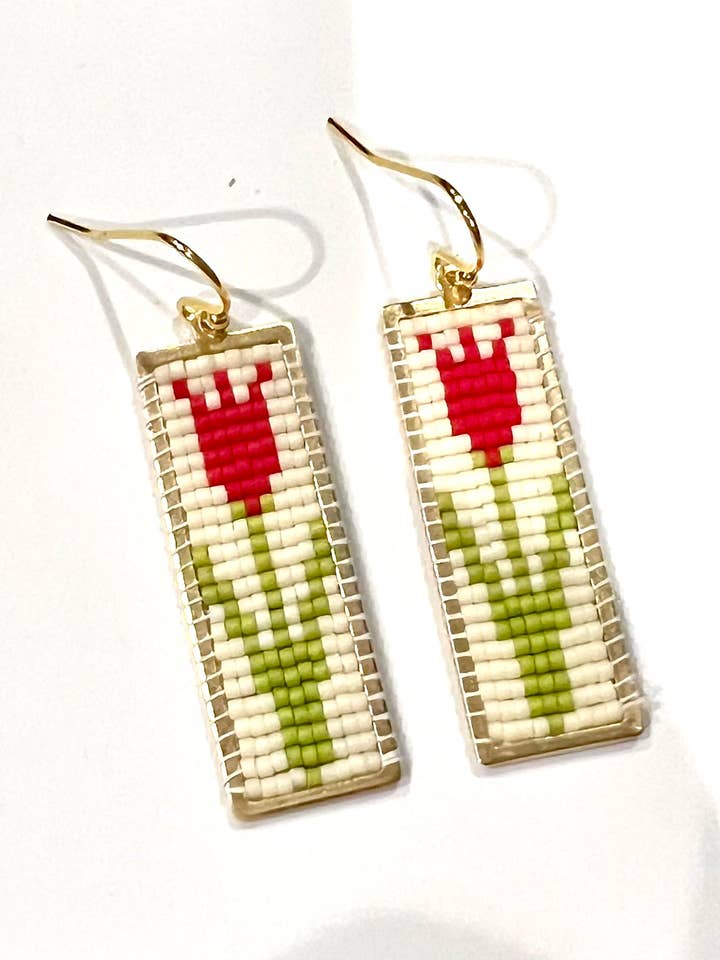 Glass Seed Bead Brass Charm Miyuki Earring Flower Red for wholesale by GentrybyJenna