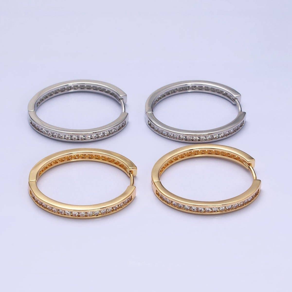 Aim Eternal - Wholesale Hoop Earrings - 16K Gold Filled 30mm Clear CZ Lined Endless Hoop Earrings in Gold & Silver | AD1193 - AD111965