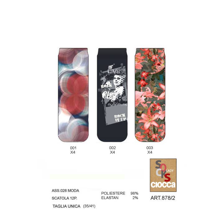 Printed flowers/fantasy socks (878/2) for wholesale by Ciocca