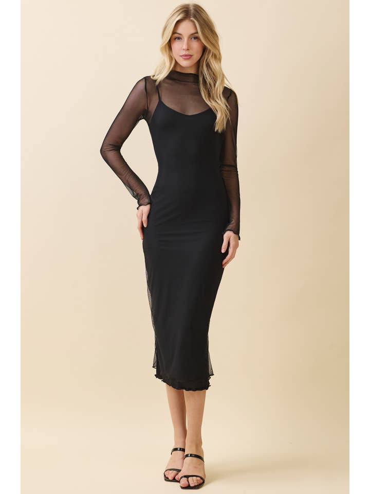 Heart & Hips - Wholesale Dress - Women's - LD56304L - MOCK NK SLIP INSERT MIDI DRESS0
