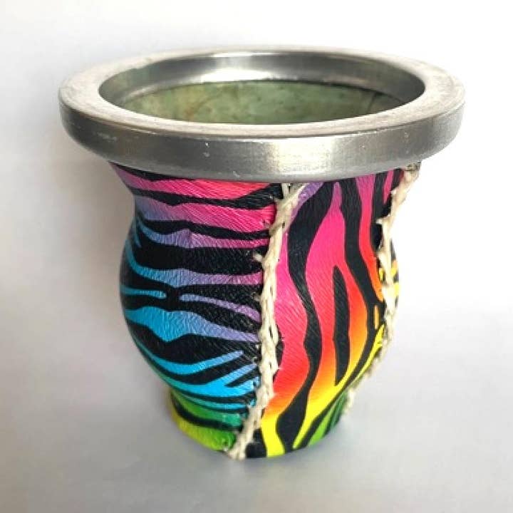 Zebra Rainbow Glas Mate Cup für den Großhandel von SoulMate Yerba Co. LLC