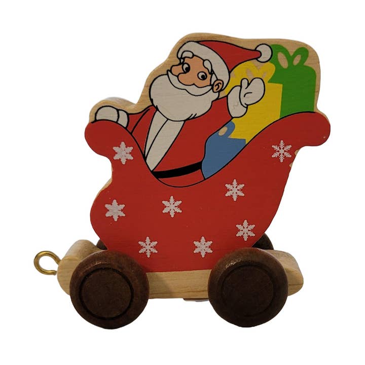 Colourful Wooden Santa Sleigh with Brown Wheels - Kids' Toy for wholesale by Ryan Town Toys & Gifts