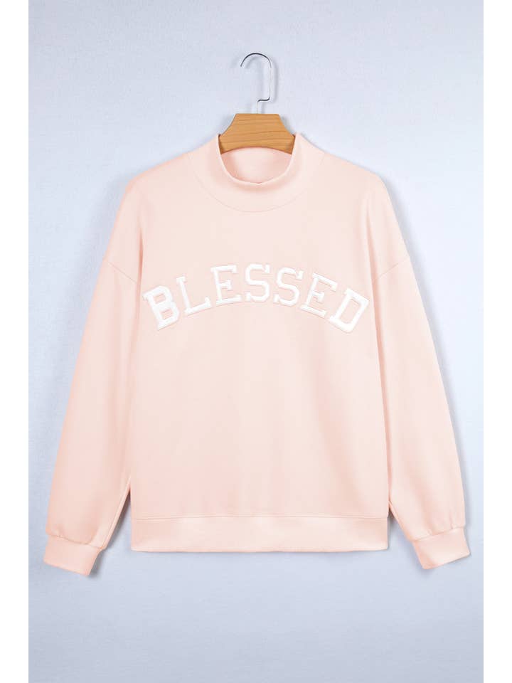1 the Woman - Wholesale Sweatshirt - Women's - Spring 2026 Blessed Embroidered Mock Neck Sweatshirt | S-4X7