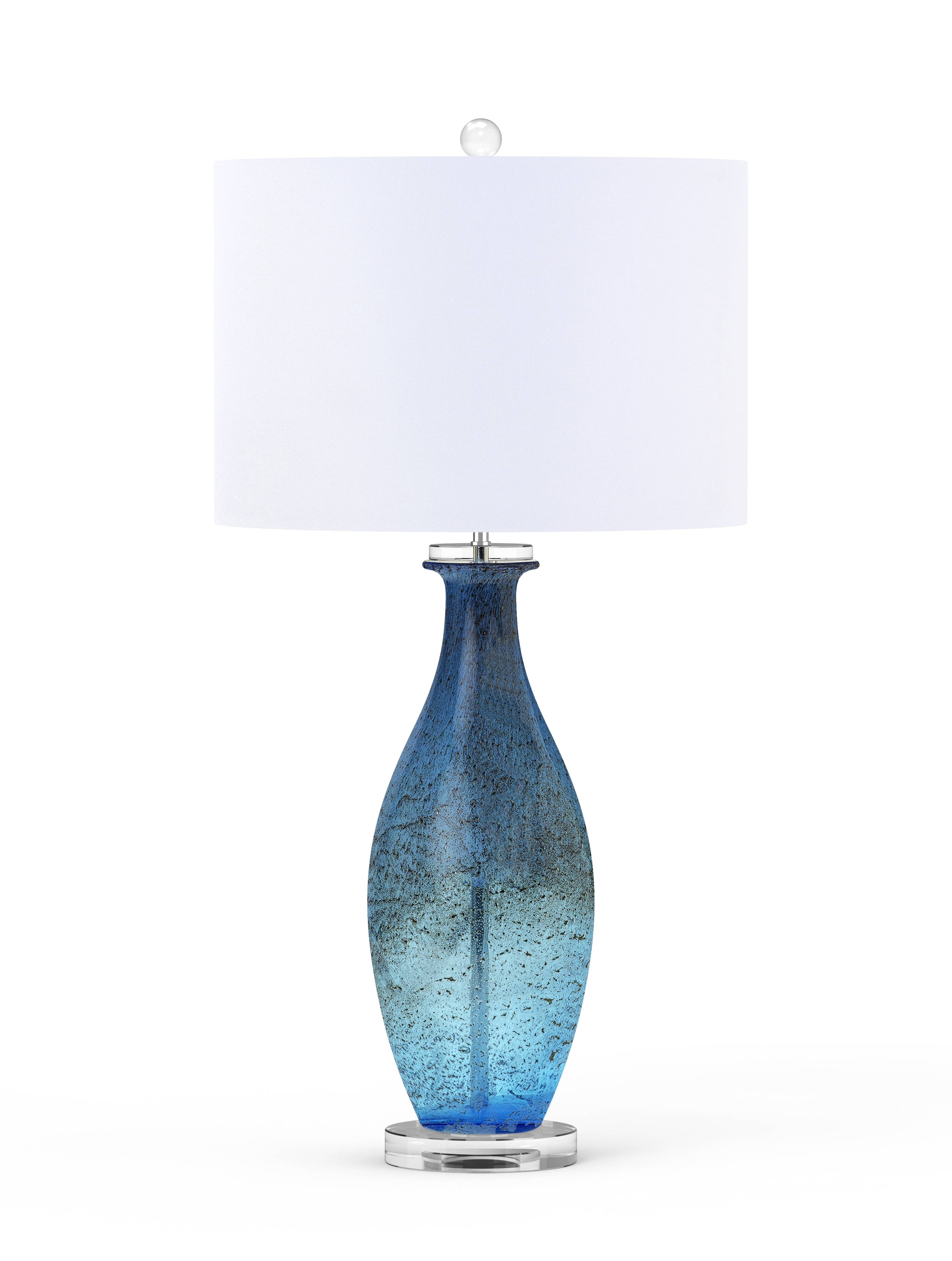 Blue Art Glass Lamps With Crystal Base, 3-Way Switch (Set Of 2) for wholesale on Faire4