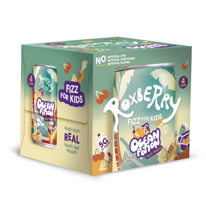 Roxberry Fruit & Veggie Fizz for Kids-Ocean Potion (Fruit Punch) RTD 4ct for wholesale by Roxberry