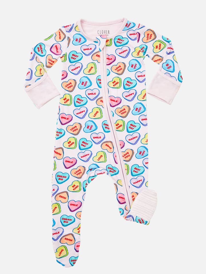 Soft & Stretchy Zipper Footie - Candy Hearts for wholesale by Clover Baby & Kids