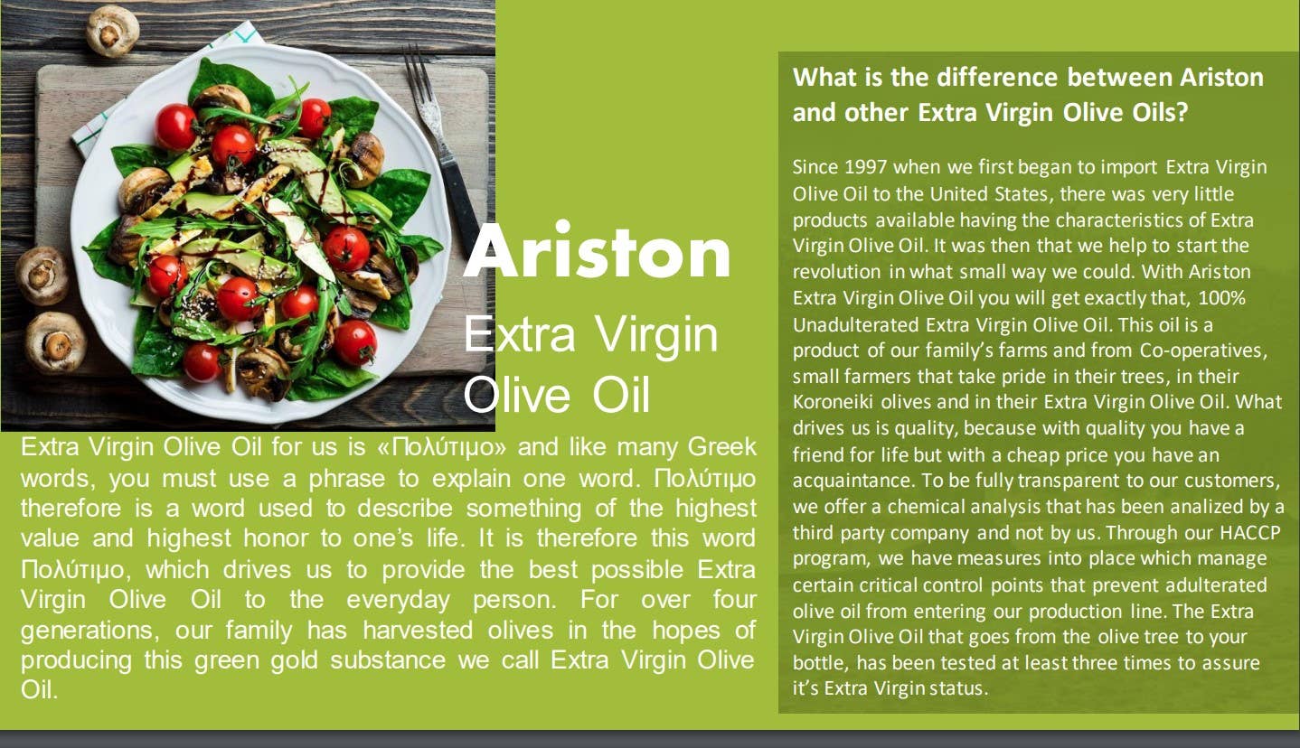 Ariston Specialties - Wholesale Olive Oil - Bulk Ariston Select EVOO for Refill & Save Program (4x5LT)10