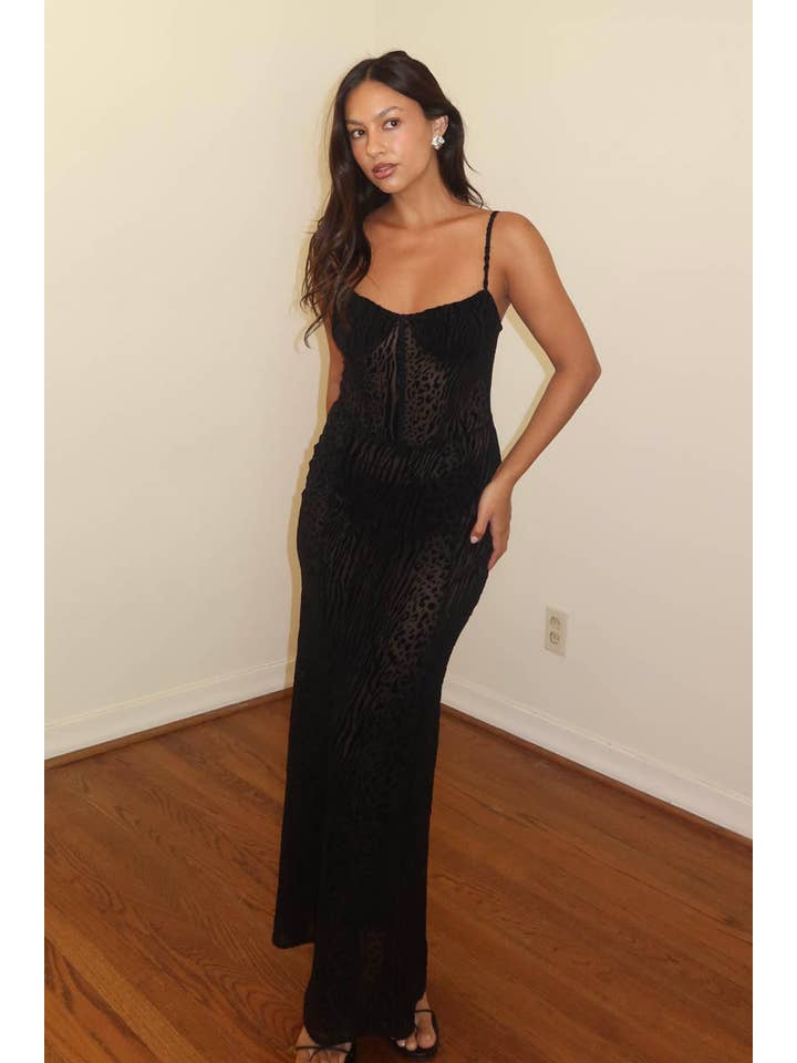 Black Burnout Velvet Corset Maxi for wholesale on Faire