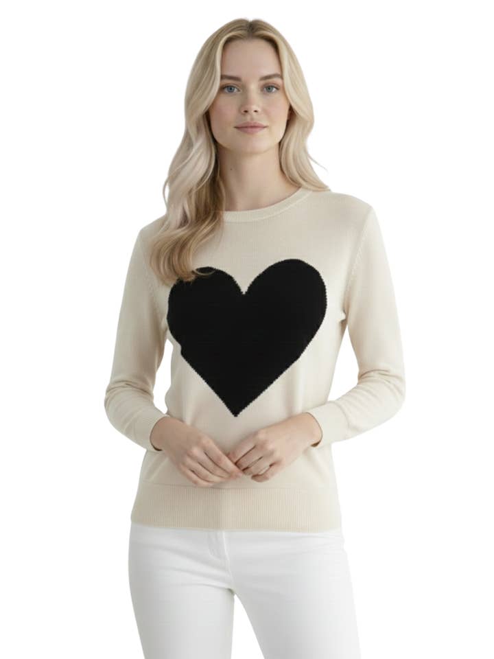 Mak - Vente Pull en maille – femme - Pull à col rond en chenille à manches 3/4 en forme de cœur MK359510