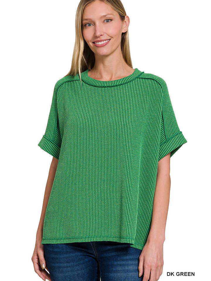 42POPS – wholesale Stickad topp - Dam – .Corded Rib Kortärmad Topp med Rå Kant31