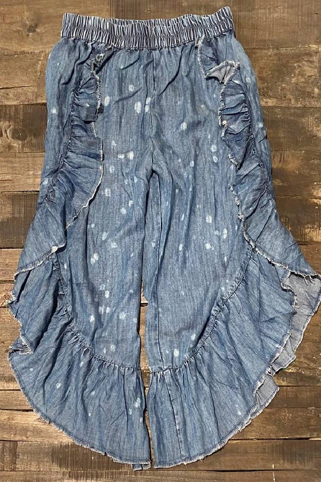 Jaded Gypsy - Wholesale Pants - Women's - Patchwork Skies Ruffle Pant