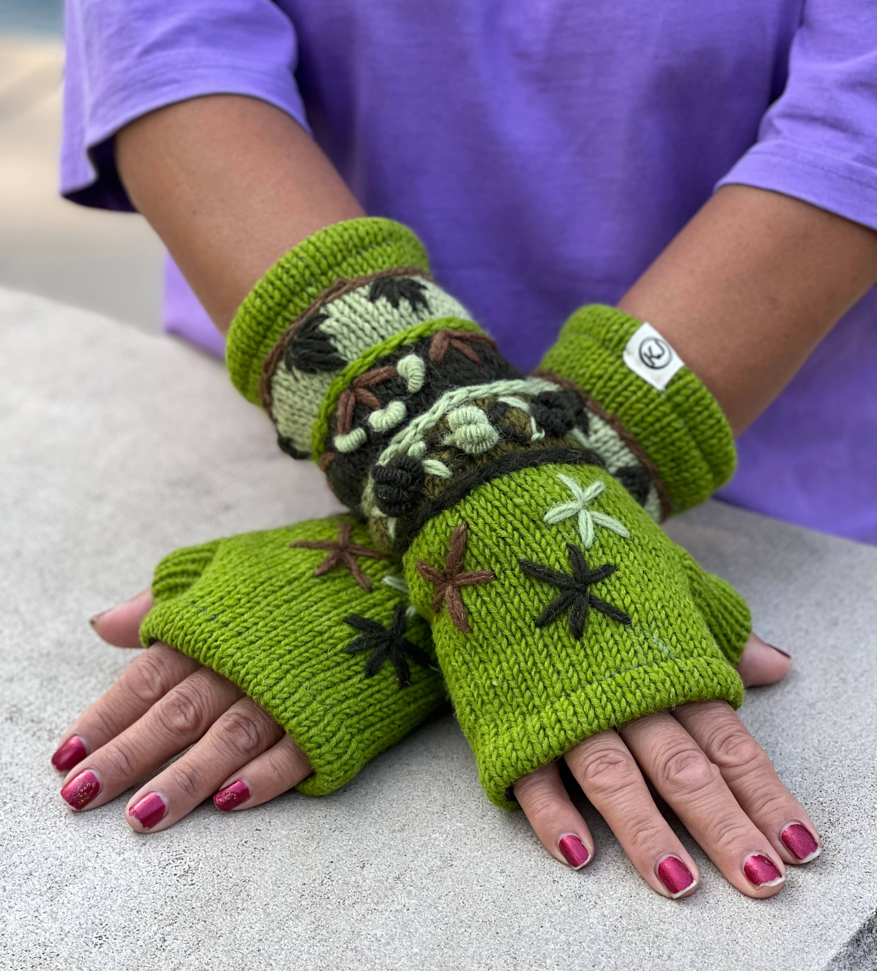 Lungta Imports – Engroshandel Handsker - Dame – Fingerløse, håndstrikkede uldhandsker med fleecefor - håndvarmer21