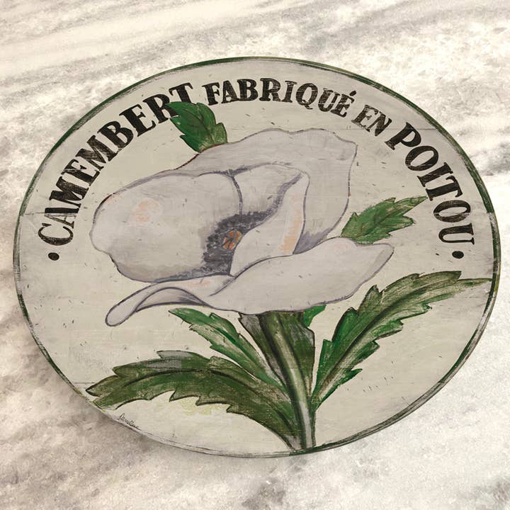 White Poppy Stem on Cream Wood Lazy Susan for wholesale by Darrellene Designs, LLC