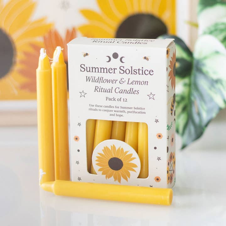 Something Different Wholesale - Wholesale Tapered Candle/Candlestick - Wildflower & Lemon Summer Solstice Ritual Candles