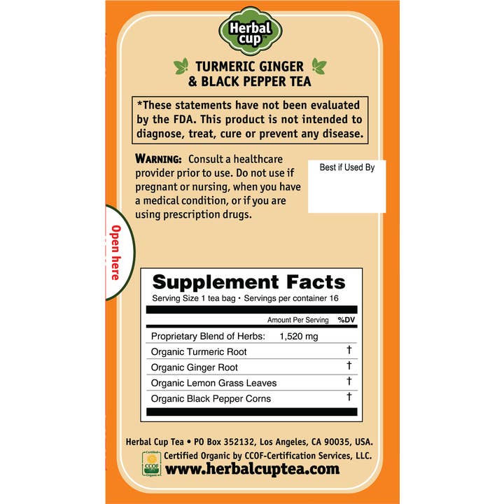 Herbal Cup Tea - Wholesale Health/Detox Tea - Turmeric Ginger Black Pepper Ayurveda Tea 1