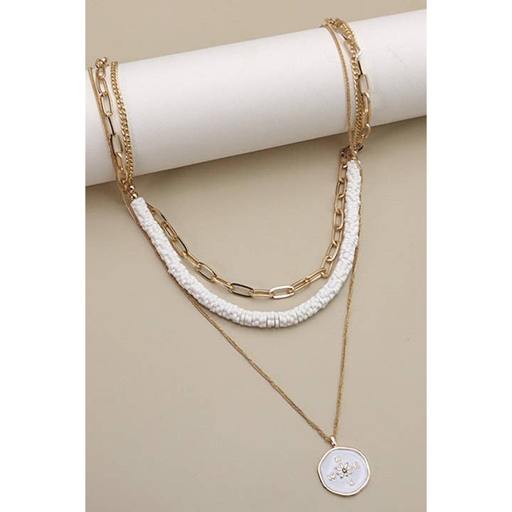 GOLD DREILAGIGE HALSKETTE MIT HEISI-PERLEN MIT KOMPASS | 31N22416 für den Großhandel auf Faire1