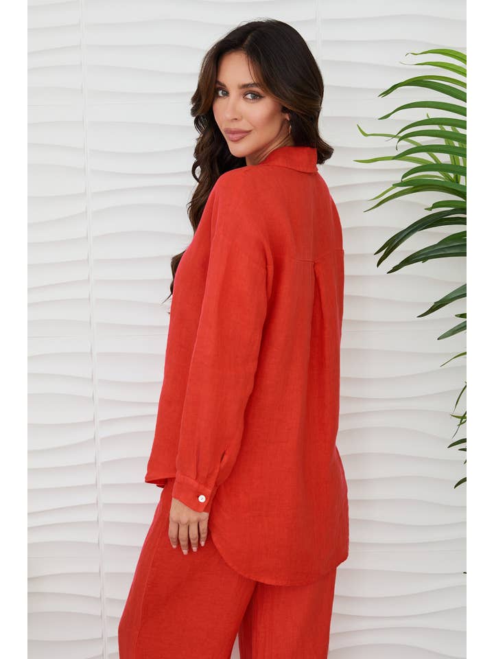 MILIO MILANO - Wholesale Button Down Shirt - Women's - LINEN LONG SLEEVE HI-LO BUTTON DOWN TOP (707015B-LONGSLV)2