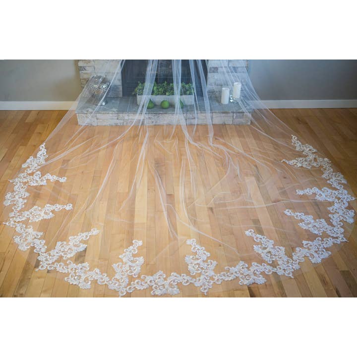 Brides and Belts - Wholesale Veil - Women's - Off-White Cathedral Handmade Lace Veil2