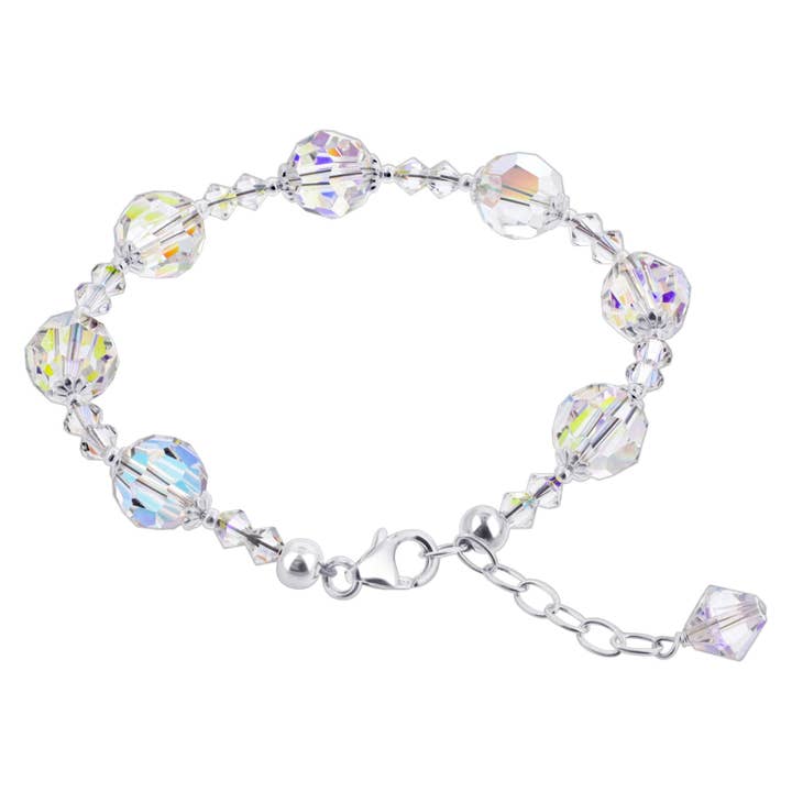 Bracciale lungo 9 pollici in argento sterling 925 con sfere di cristallo austriaco sfaccettato AB trasparente. per la vendita all'ingrosso da parte di Gem Avenue Wholesale